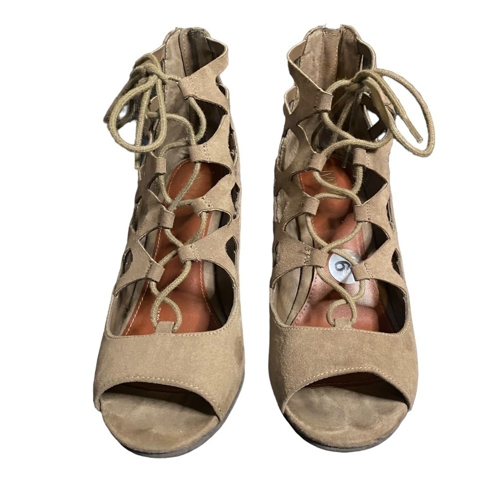 MIA Maris Faux Suede Lace Up Wedge Gladiator Sandals Tan Size 9 - Picture 5 of 6